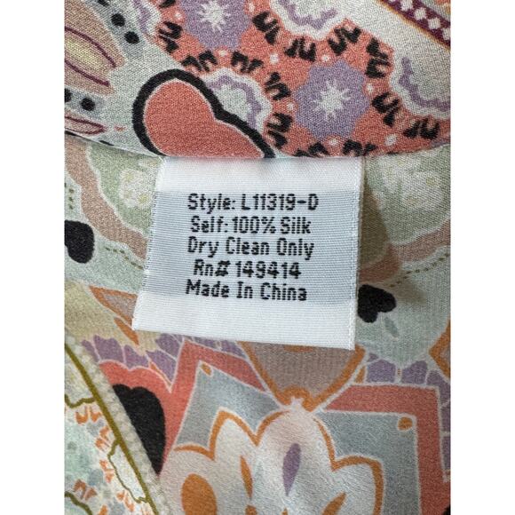 Johnny Was Jade Veronica Silk Print Tunic Top Womens L Multicolor Tassels - Picture 7 of 10